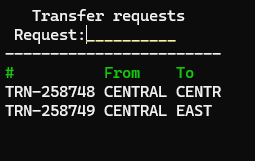 Int warehouse transfer list