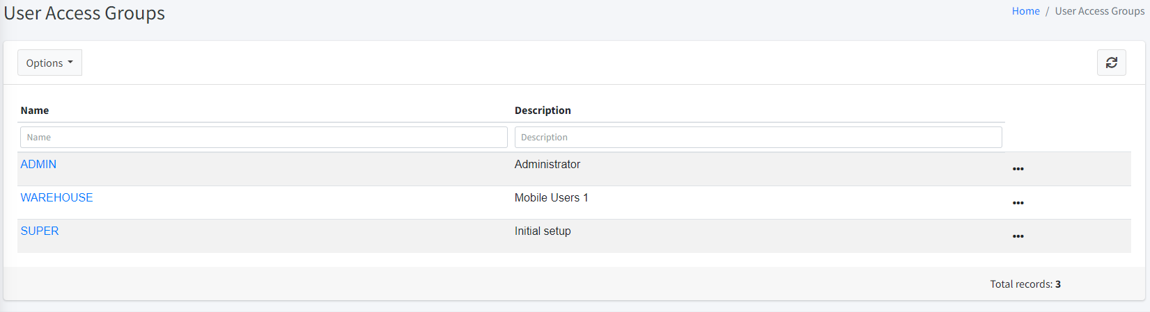 Warehouse Maintenance - User Access Groups